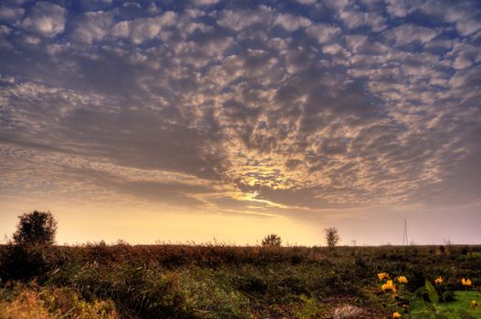 Sunrise on the Bay of Ahrenshoop in Germany, HDR