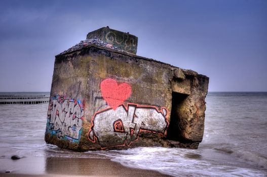 Bunker remains on the Baltic Sea of Germany, HDR