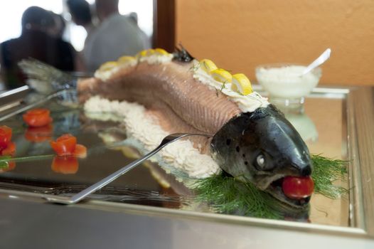 Detail of a poached Salmon