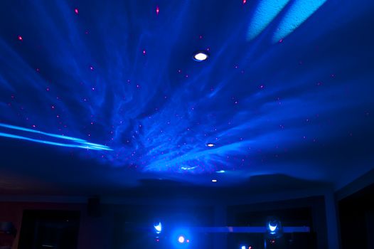 Blue Party Light on the Ceiling