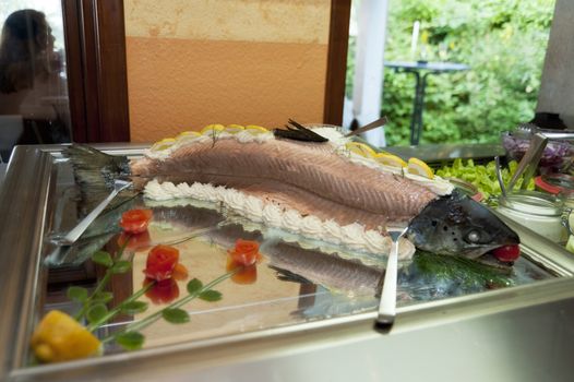 Detail of a poached Salmon
