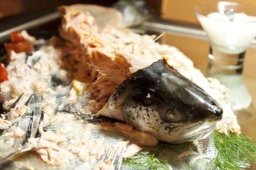 Detail of a poached Salmon