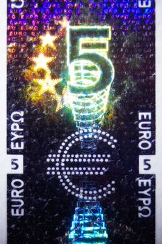Micro Photo of a Hologram on an Euro Bill