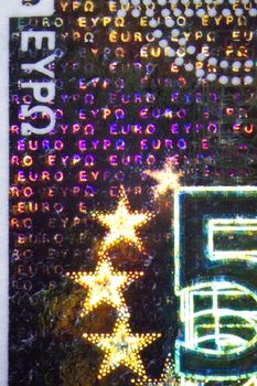 Micro Photo of a Hologram on an Euro Bill