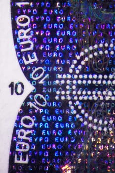 Micro Photo of a Hologram on an Euro Bill