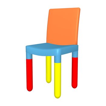 3D digital render of a colorful plastic child chair isolated on white background