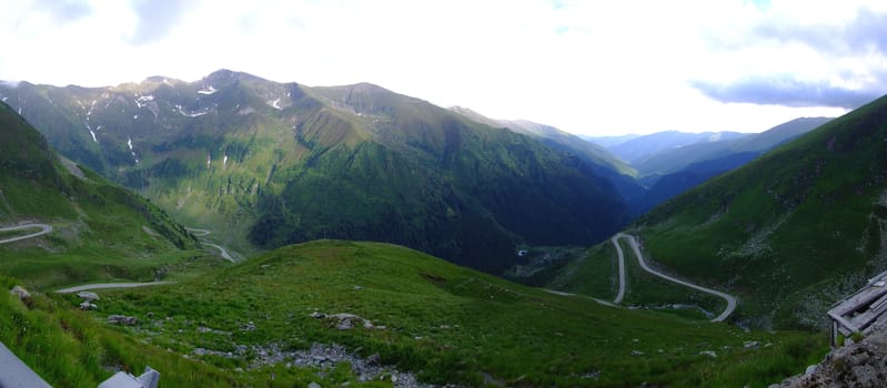 Panorama view of the Transfagarasan Road in he Carpathian Mountains