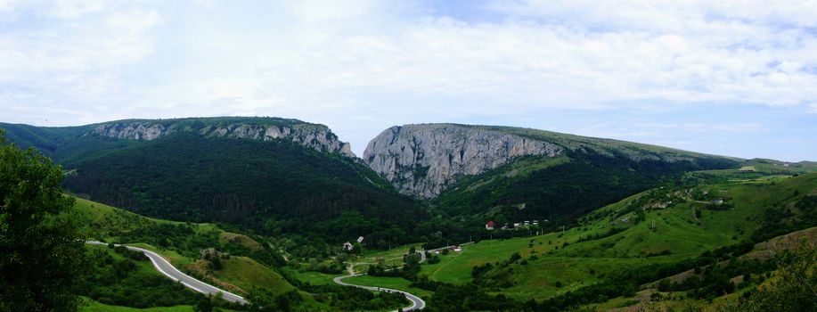 Turda Keys Mountains Pass panorama view in the summer