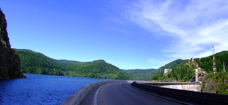 Vidraru Dam and Vidraru Lake in the Carpathian Mountains Romania