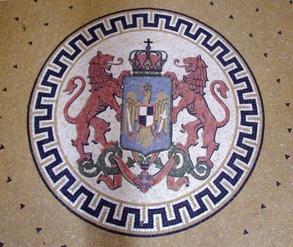 coat of arms of Romania during King Ferdinand on central university library Iasi