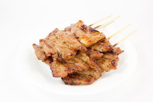 Traditional Thai style grilled pork isolated on white background