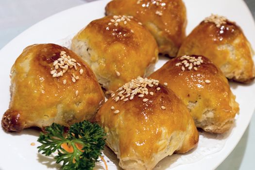 Char Siu Sou Barbecue Pork Pastry Dim Sum Dish Closeup macro