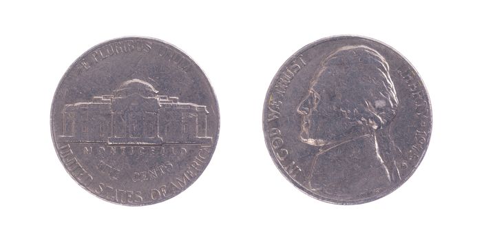 The Thomas Jefferson head Nickel, with his home, Monticello on the reverse