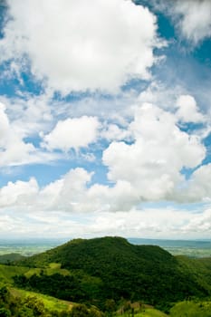 mountains green grass and blue sky landscape