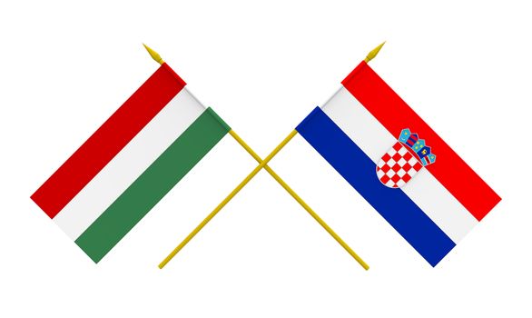 Flags of Hungary and Croatia, 3d render, isolated on white