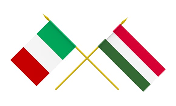 Flags of Italy and Hungary, 3d render, isolated on white