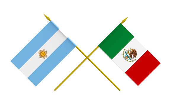 Flags of Mexico and Argentina, 3d render, isolated on white