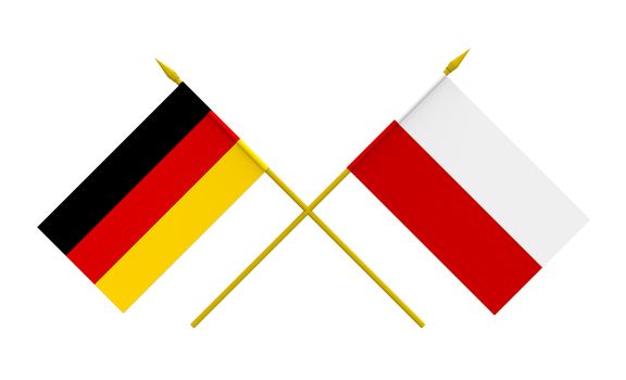 Flags of Germany and Poland, 3d render, isolated on white