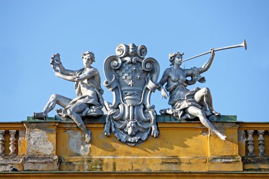The sculpture over the entrance to the Croatian national theater in Zagreb