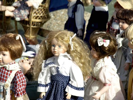 Old dolls for sale at antiques fair 