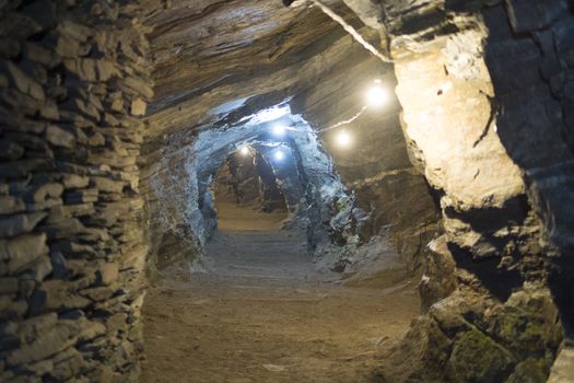 Perspective shot of gold mine tunnels
