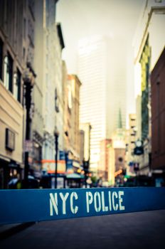 Retro Style Photo Of A Poice Barrier At A Crime Scene In New York City