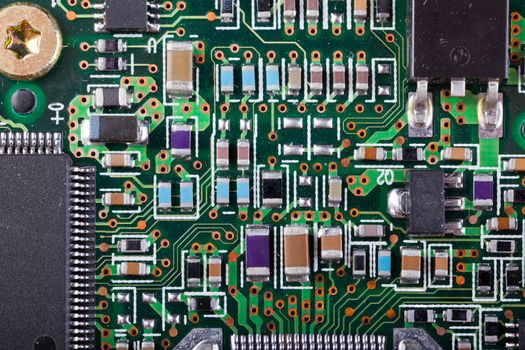 Macro shot of a dirty circuit board