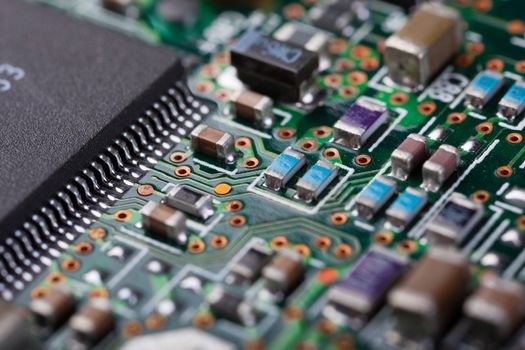 Macro shot of a dirty circuit board