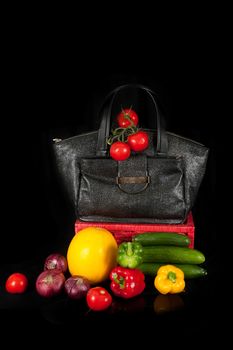 Modern fashion woman bag with vegetables