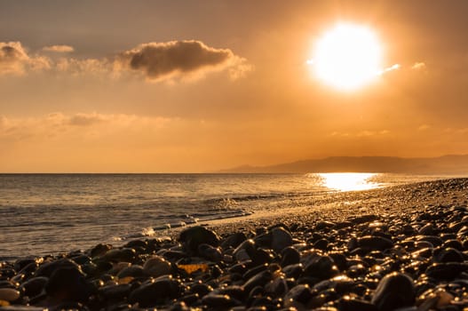 Beautiful sunrise on a beach in the summer of Sardinia