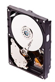 an opened hard disk on white background