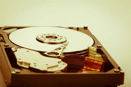 an opened hard disk on white background