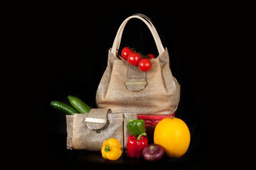 Modern fashion woman bag with vegetables