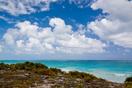 beautiful turquoise sea in mayan riviera