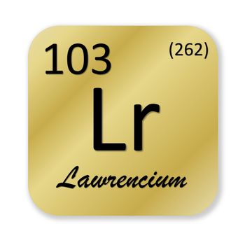 Black laurencium element into golden square shape isolated in white background