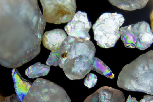 Micro photography of sand grains in polarized light