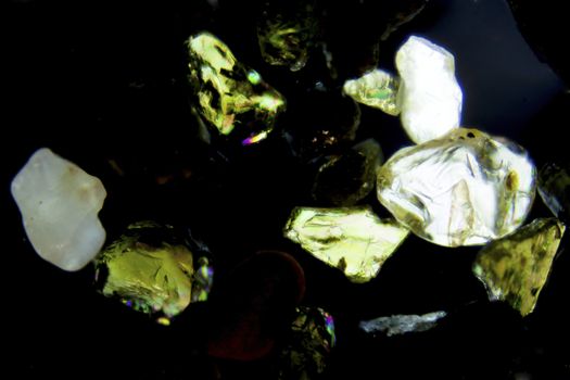Micro photography of sand grains in polarized light