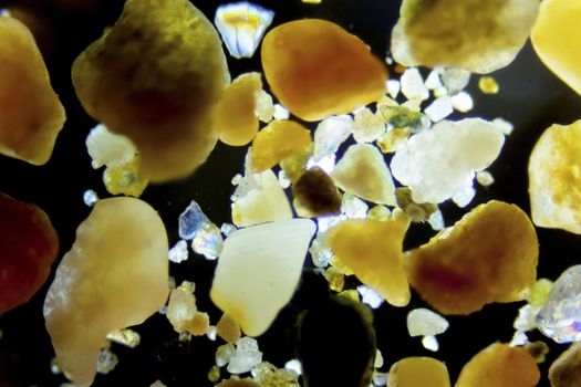 Micro photography of sand grains in polarized light