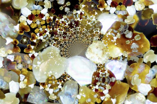 Micro photography of sand grains in polarized light, kaleidoscopic