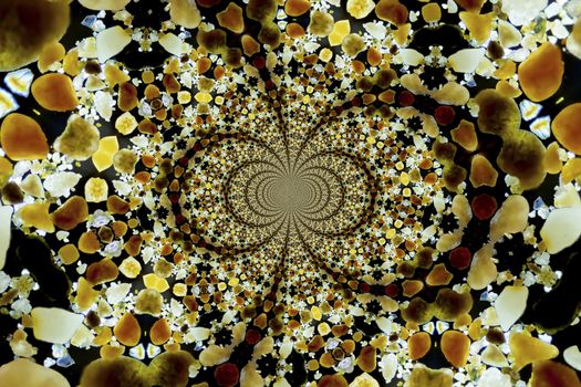 Micro photography of sand grains in polarized light, kaleidoscopic