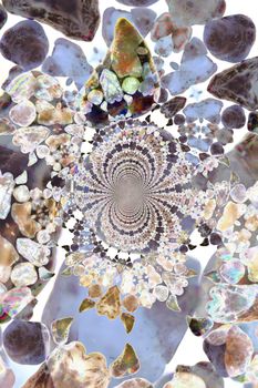 Micro photography of sand grains in polarized light, kaleidoscopic