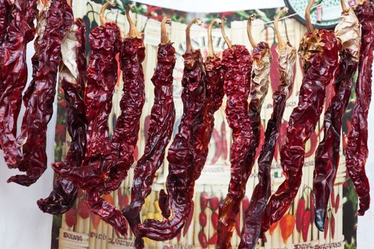 Hanged peppers in the city of alberobello, apulia, italy