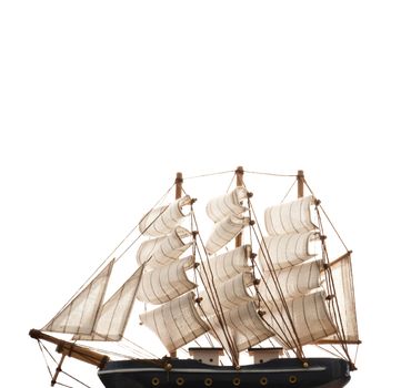 A ship model isolated on white background. copyspace on top