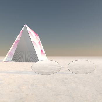 Sunglasses and book in the sand, 3d render