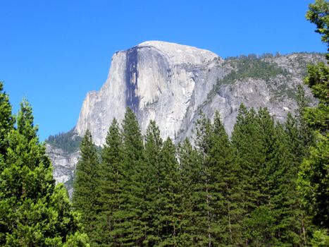 Yosemite Half Dome with a beautiful blue sky.