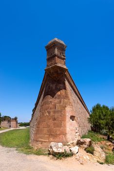 Detail of old walls of Montjuic Castle in Barcelona, Catalonia, Spain