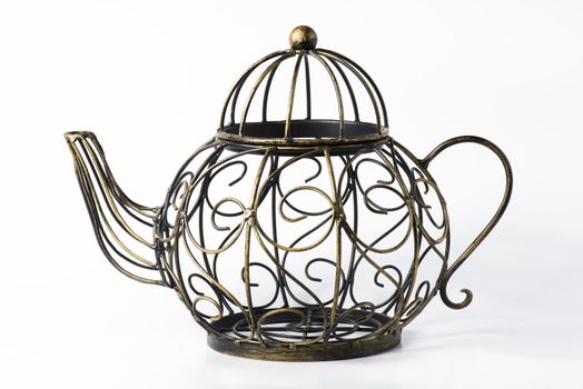 Metal wireframe teapot on white for decoration