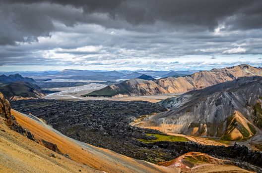 Colorful volcanic landscape with lava flow in Landmannalaugar, Iceland