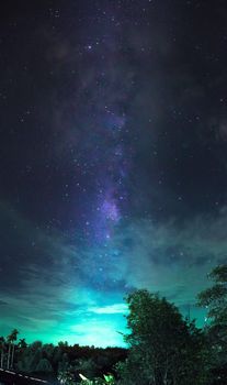 Milky way galaxy over the rural park