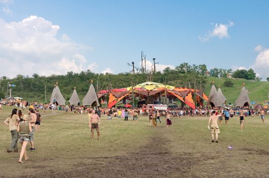 OZORA, HUNGARY - AUGUST 01: Main stage on Ozora Festival, one of the greatest psychedelic music gathering in Euorpe. Ozora, Hungary, Europe August 01, 2014.